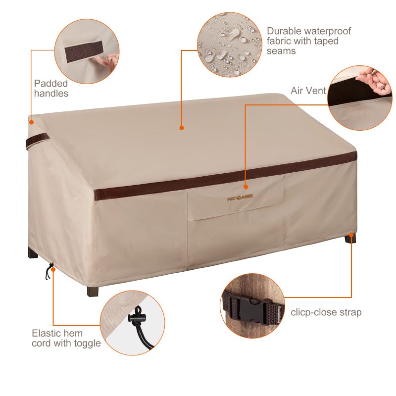 PATIOASIS Patio Loveseat Covers Outdoor Furniture Waterproof Garden Deep Sofa Cover 62inch x 38inch x 35inch (L x W x H) Lawn 2-Seater Sofa Covers with Air Vent Beige - Image 4